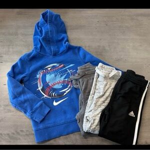 Blue Nike Hoodie and Adidas Pants Set